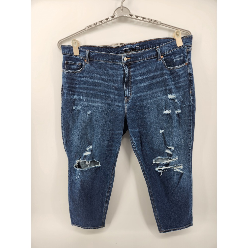 Old Navy Mid-Rise Boyfriend Distressed Cropped Jeans Plus Size 26 Denim‎ Blue